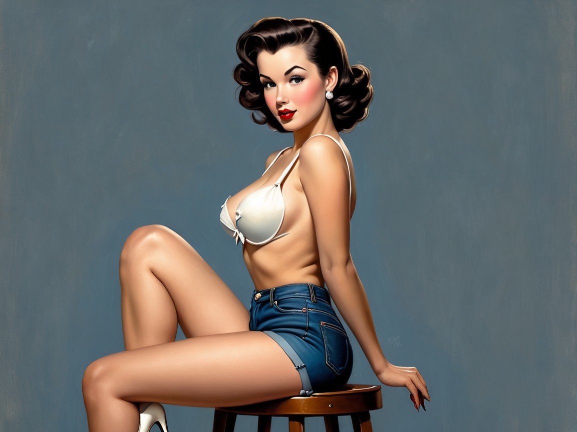 Vintage Pin-Up Illustration of Glamorous Woman