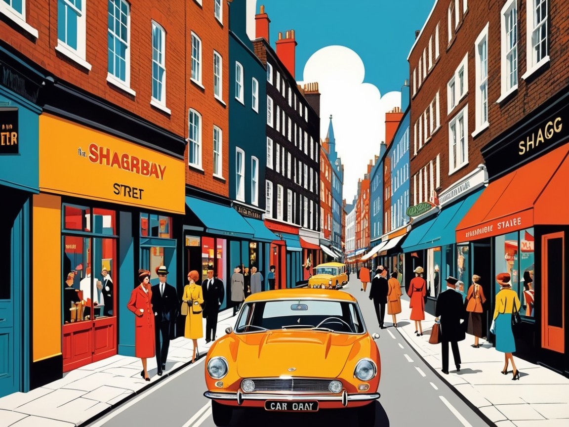 Vibrant Street Scene with Colorful Buildings and Shops