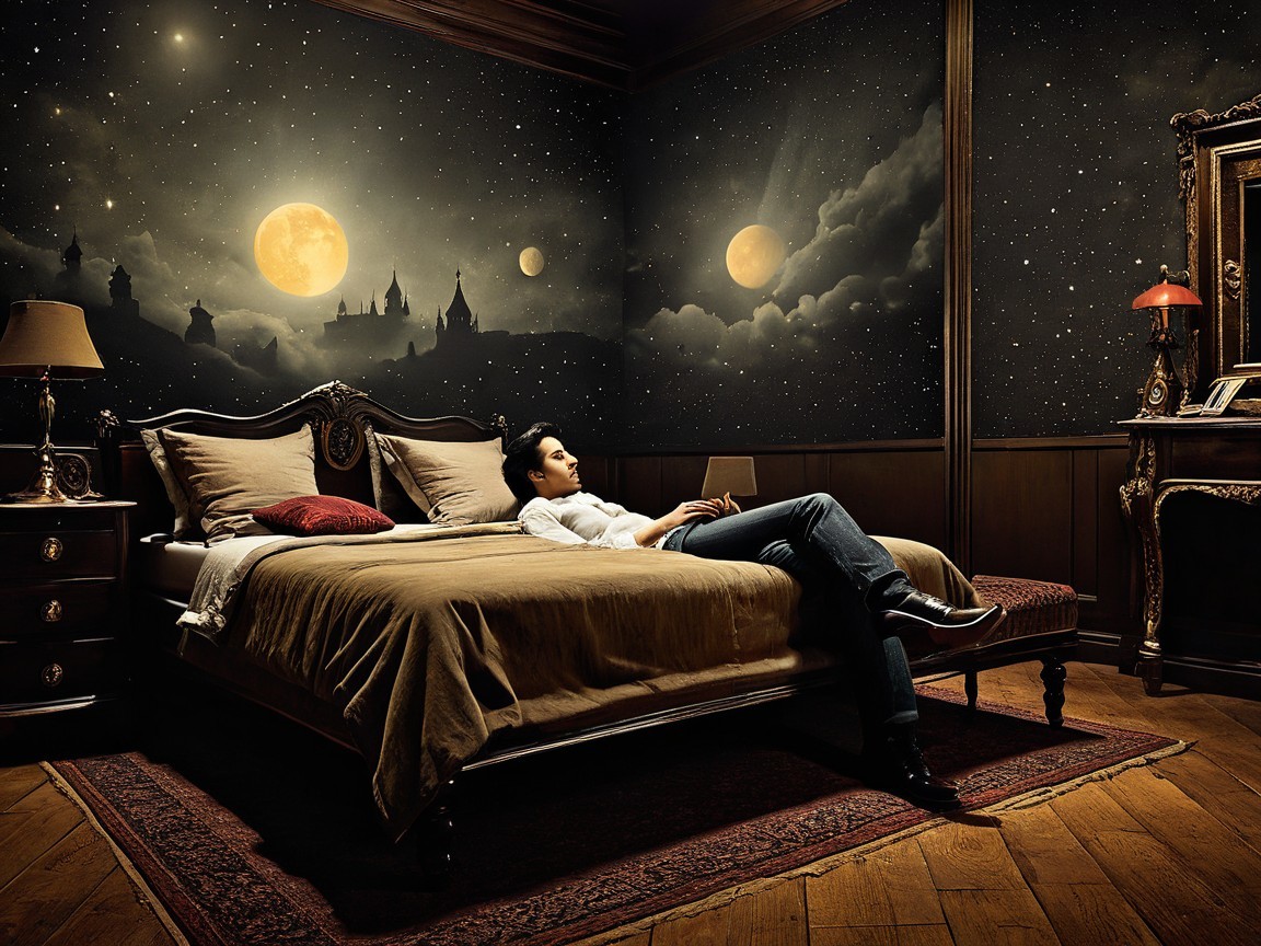 Dreamy Room with Night Sky Mural and Elegant Furnishings