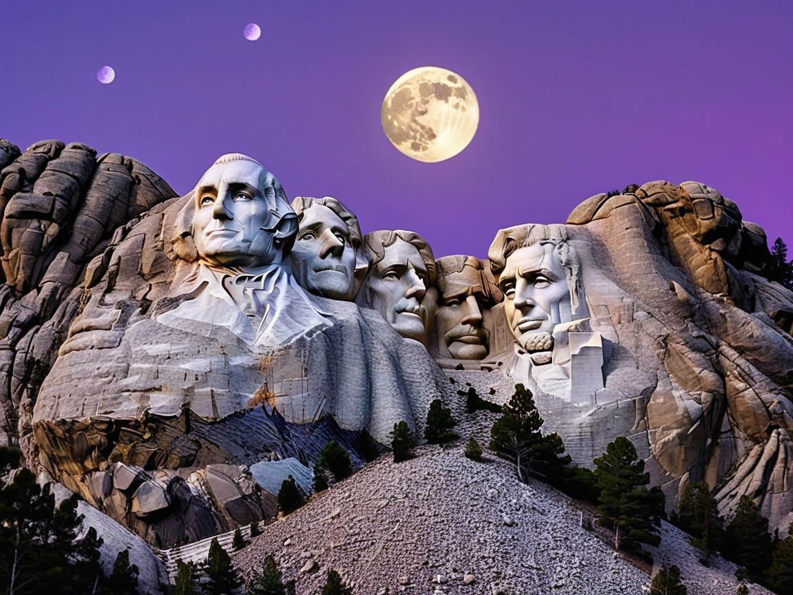 Mount Rushmore with Presidents and Twilight Sky