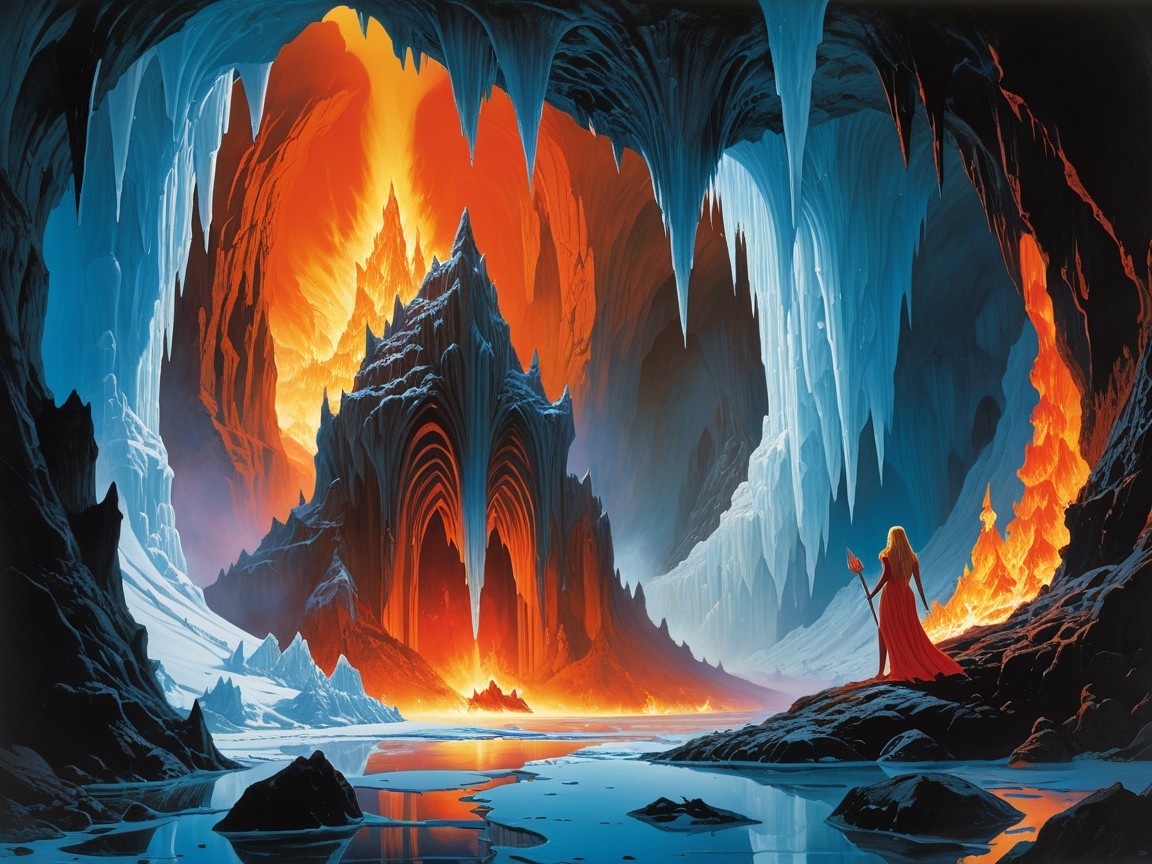 Vibrant Cavern with Crystalline Formations and Lake