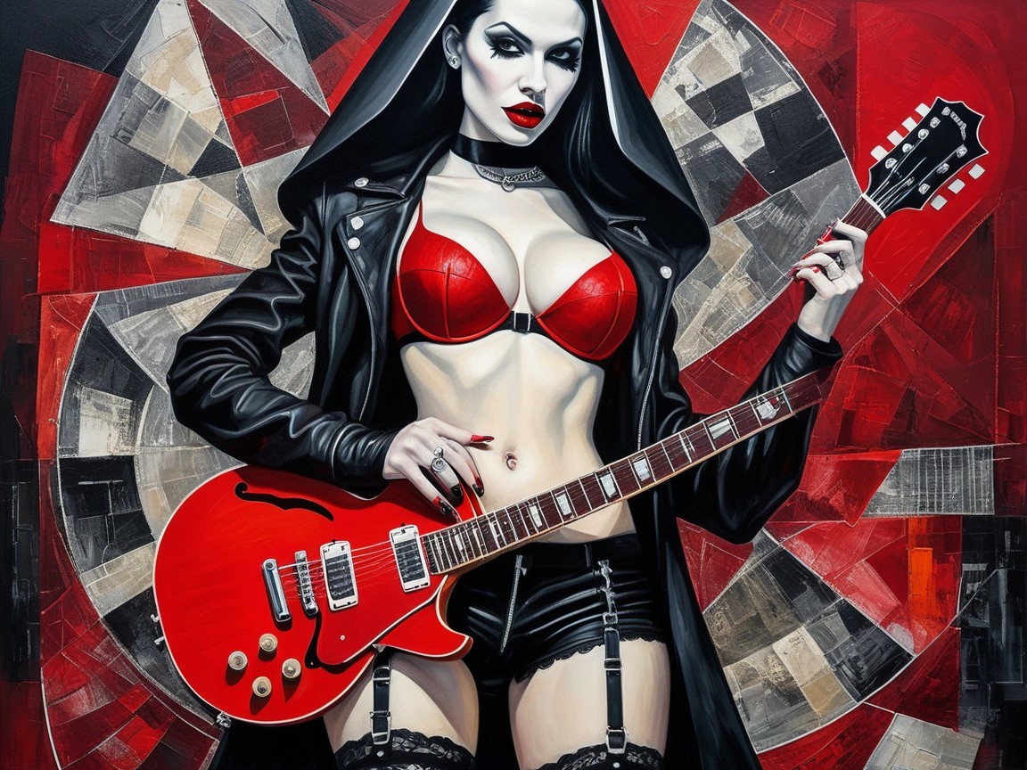 Digital Painting of Woman in Cloak with Electric Guitar