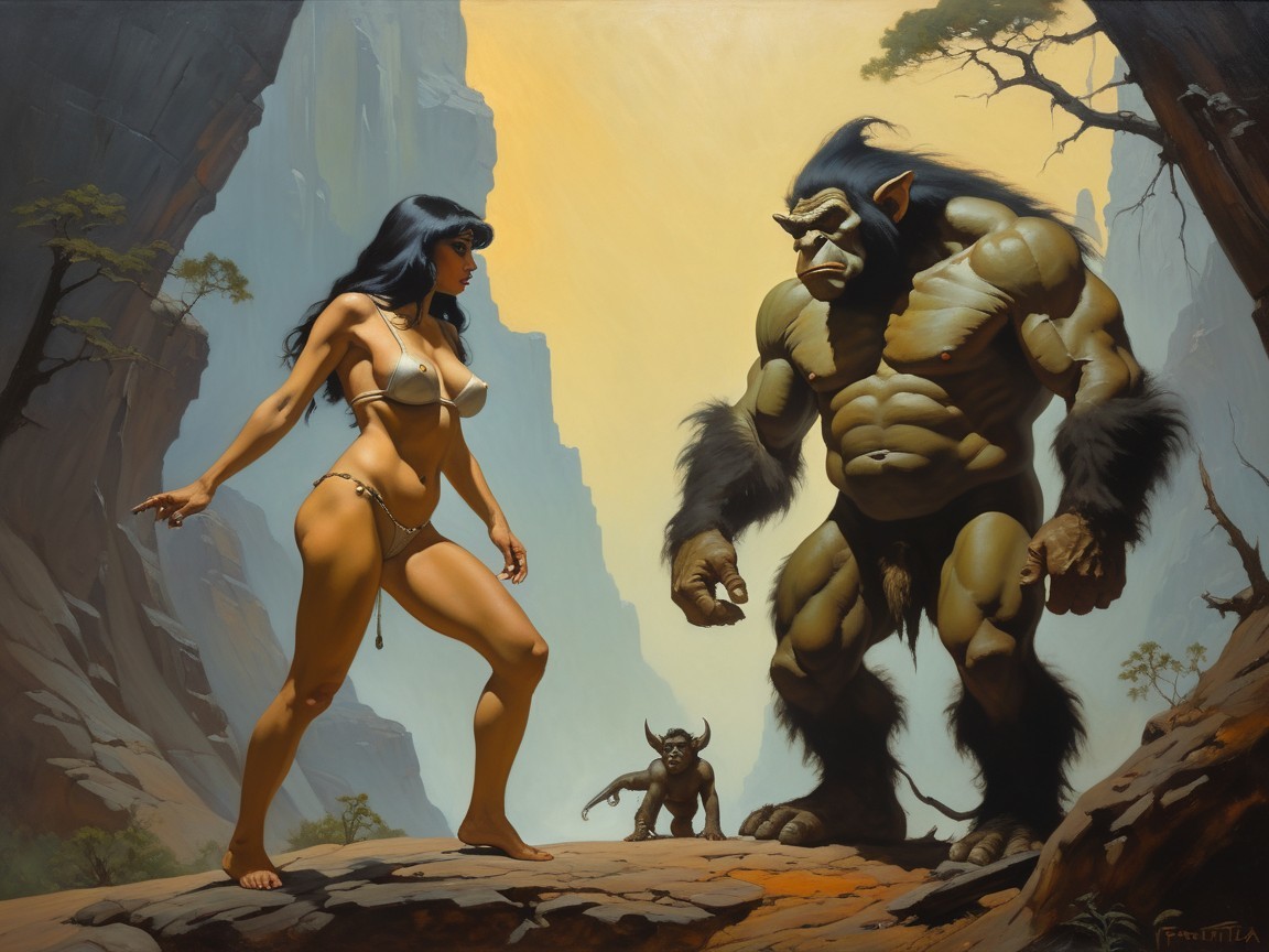 Dramatic Confrontation in a Rocky Landscape Scene