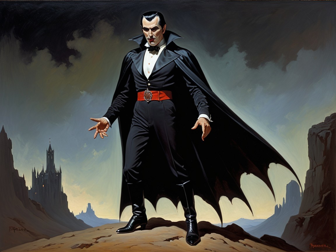 Vampire Lord in Gothic Landscape with Dark Castle