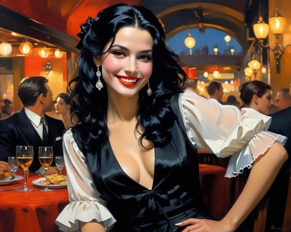 Glamorous Woman in Elegant Restaurant Setting