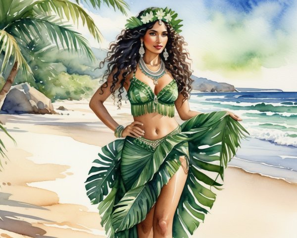 Tropical Elegance of a Woman on a Sandy Beach