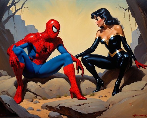 Spider-Man and Mysterious Woman in Dramatic Scene
