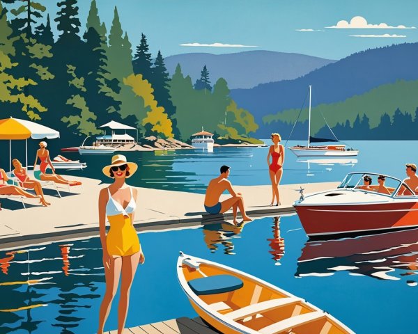 Vibrant Summer Day at a Serene Lake Scene