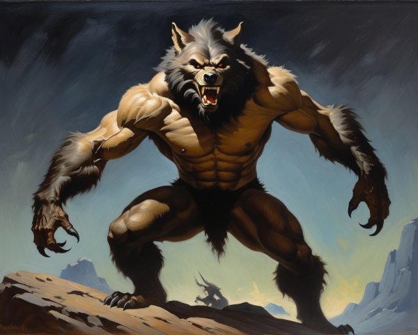 Fierce Werewolf in Rocky Landscape with Dramatic Lighting