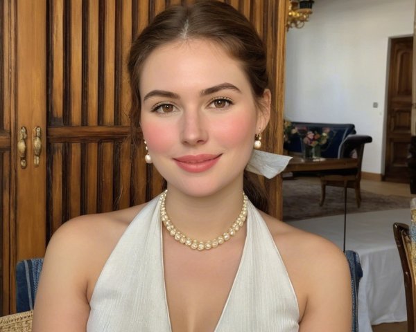 Young woman in white top at wooden table setting