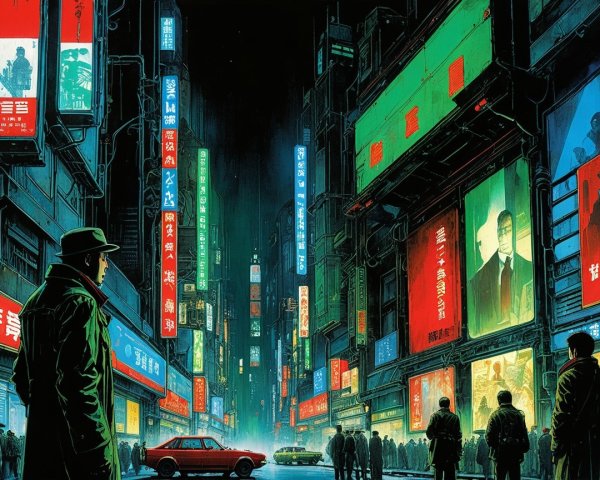Vibrant Cyberpunk Cityscape with Neon Advertisements