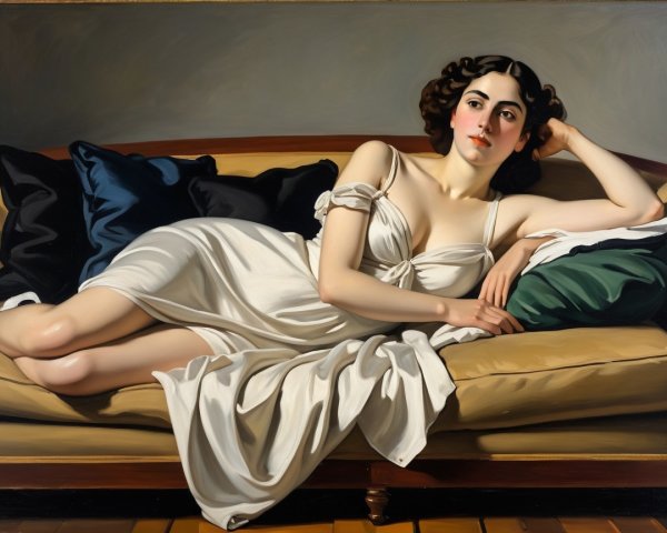 Serene Female Figure Reclining on Plush Couch
