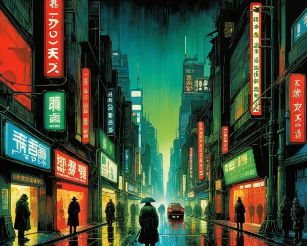 Dystopian Night Scene with Cyberpunk Architecture