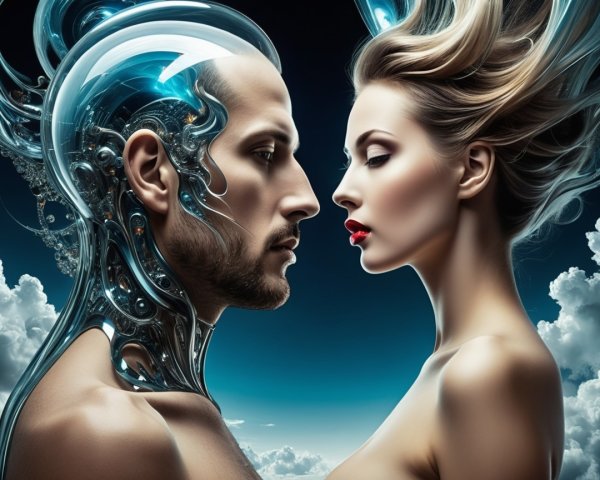 Futuristic Sci-Fi Portrait of a Man and Woman in Profile