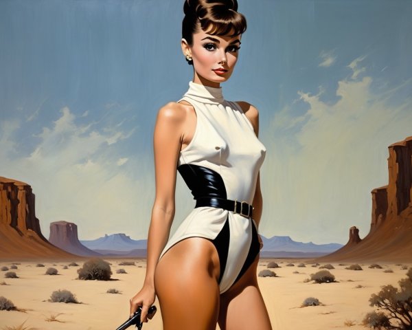 Retro-Inspired Stylish Woman in Desert Landscape