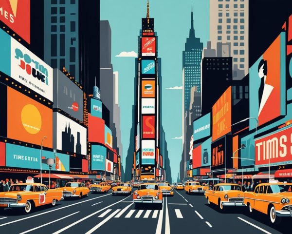 Vibrant Urban Scene of Times Square with Skyscrapers