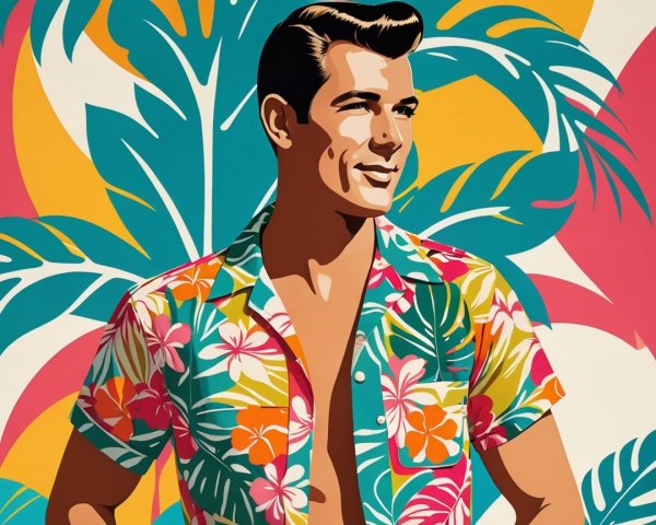 Retro Illustration of a Man in Tropical Shirt Design