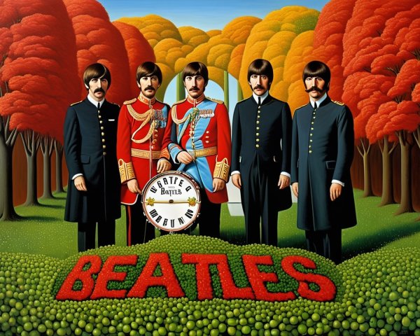 Surreal Landscape with Musicians and Colorful Trees