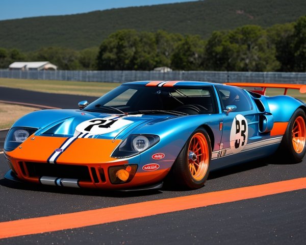 Vintage Race Car with Blue and Orange Paintwork