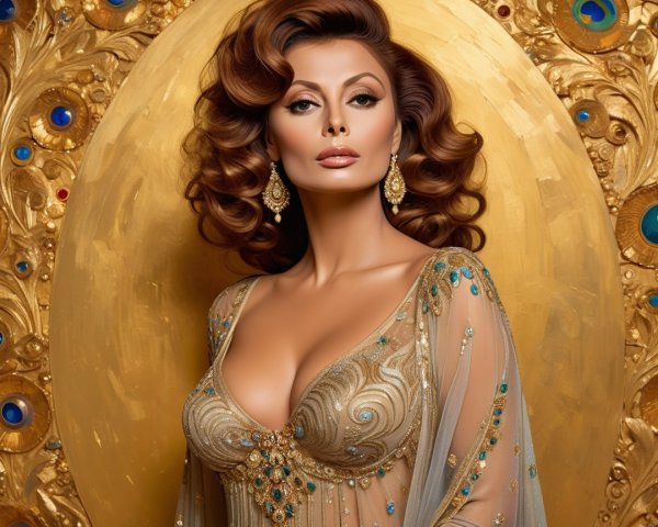 Glamorous Woman in Embellished Gown and Elegant Setting