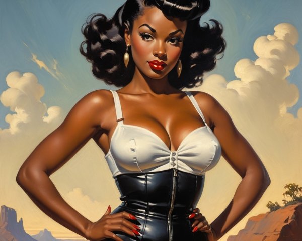 Glamorous Woman in Vintage Pin-Up Style in Desert