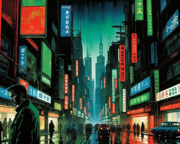 Cinematic Shot of Cyberpunk Street at Night