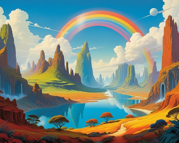 Vibrant Surreal Landscape with Colorful Rock Formations