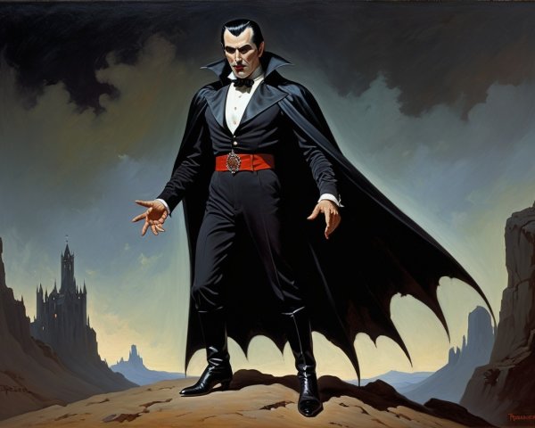 Vampire Lord in Gothic Landscape with Dark Castle