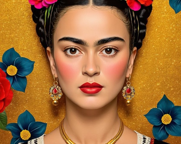 Close-Up Portrait of a Woman on Golden Background