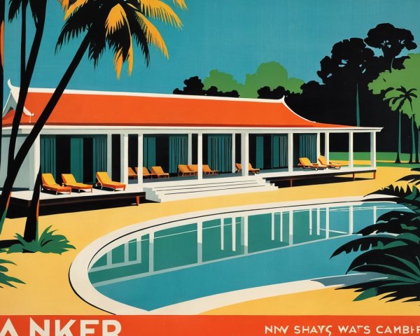 Vibrant Retro Illustration of a Tropical Resort