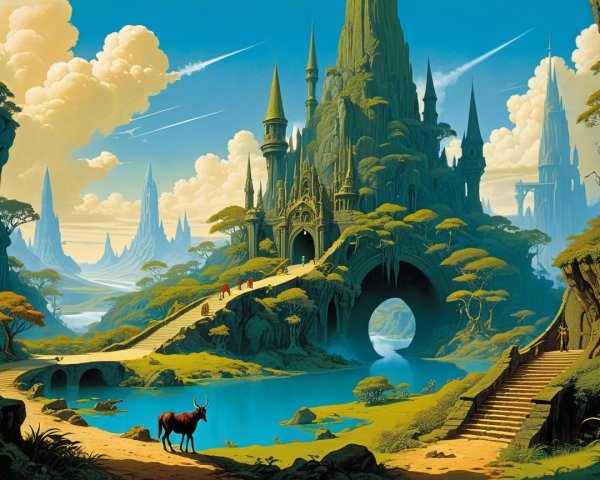 Fantasy Landscape with Castles and Scenic Nature