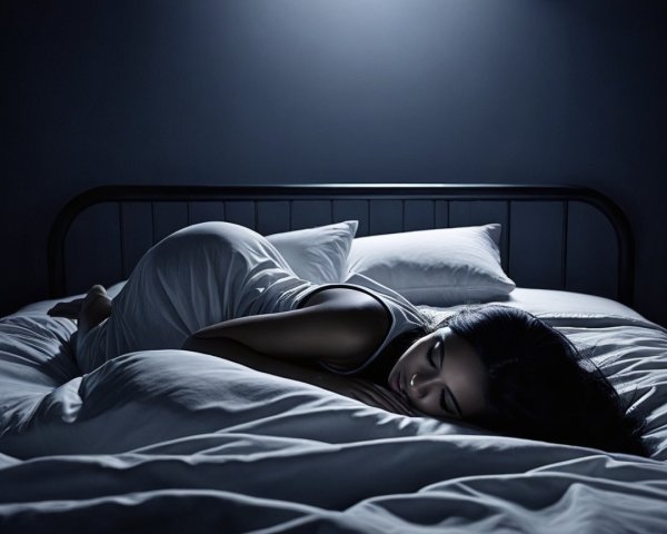 Young Woman Sleeping in Softly Lit Bedroom