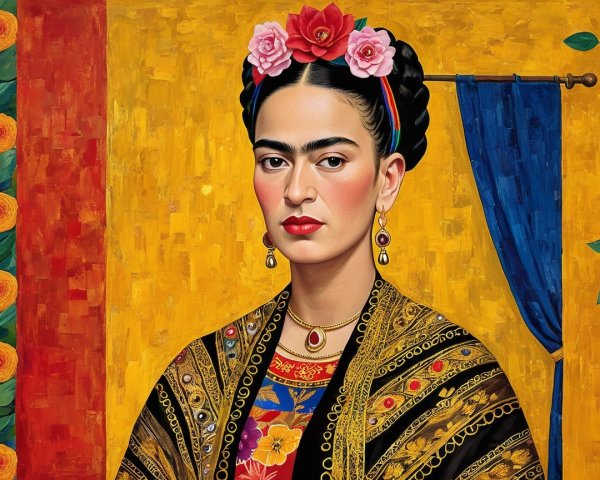 Detailed Close-Up Portrait of a Woman with Flowers