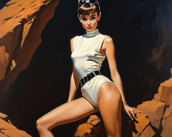 Stylized Artwork of Confident Woman in Swimsuit