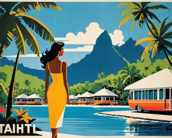 Vintage Travel Poster of Tropical Paradise in Tahiti