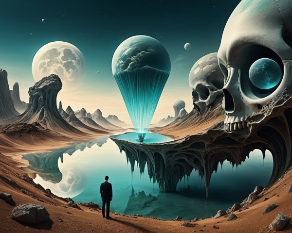 Surreal Desert Landscape with Celestial Elements