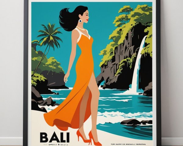 Vintage Travel Poster Featuring Bali's Tropical Paradise