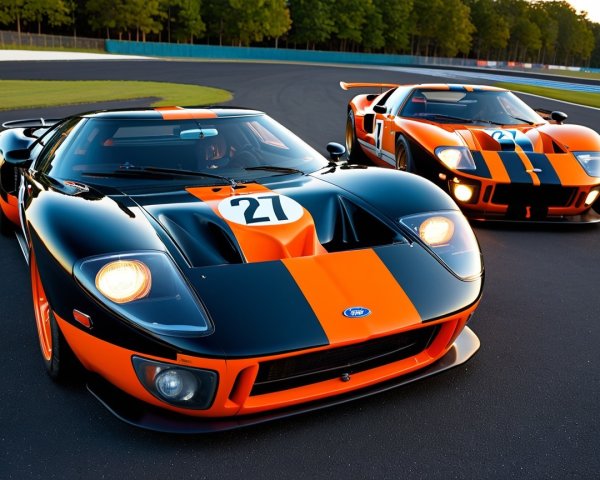 Ford Race Cars in Black and Orange Color Scheme