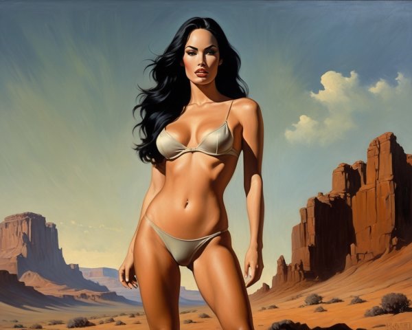 Woman in Bikini in Desert Landscape with Red Rocks