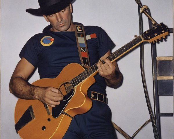 Man in Blue Shirt and Cowboy Hat Playing Guitar