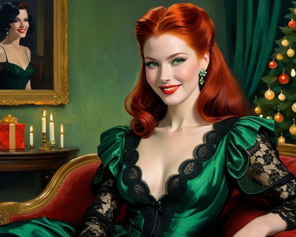 Glamorous Woman in Elegant Room with Holiday Decor