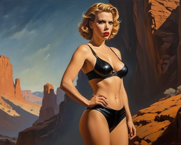 Woman in Black Bikini Against Desert Landscape