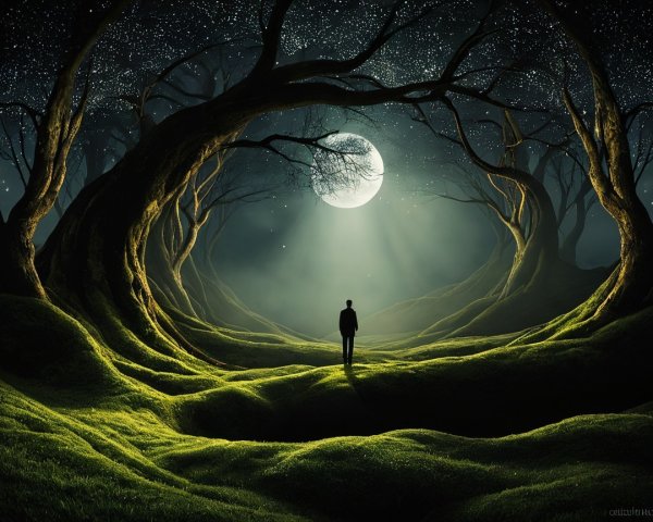 Hyperrealistic Digital Painting of a Figure in a Forest