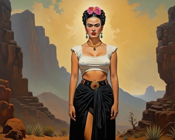 Vibrant Portrait of a Woman in Desert Landscape