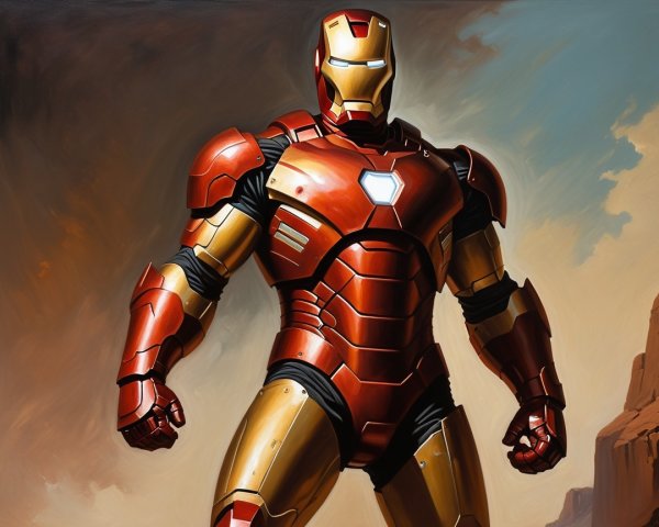 Armored Figure in Red and Gold Suit with Arc Reactor