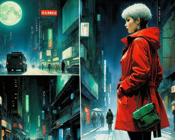 Cyberpunk Triptych of Neon Night Street Scene