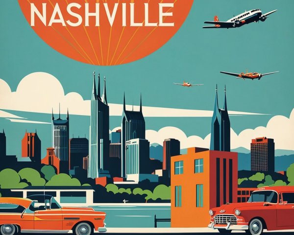 Vibrant Retro Illustration of Nashville's Skyline