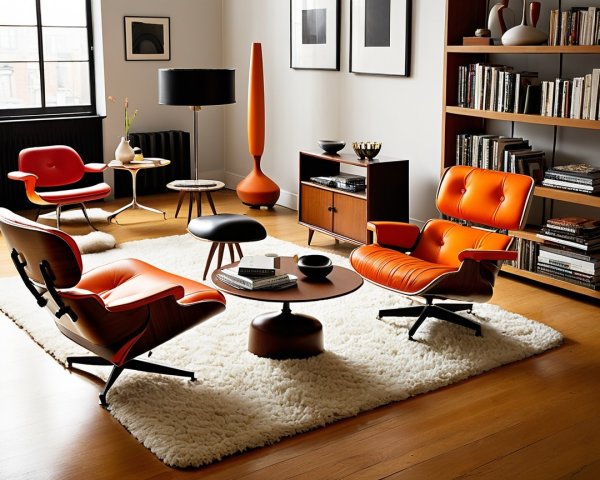 Mid-Century Modern Living Room with Orange Accents