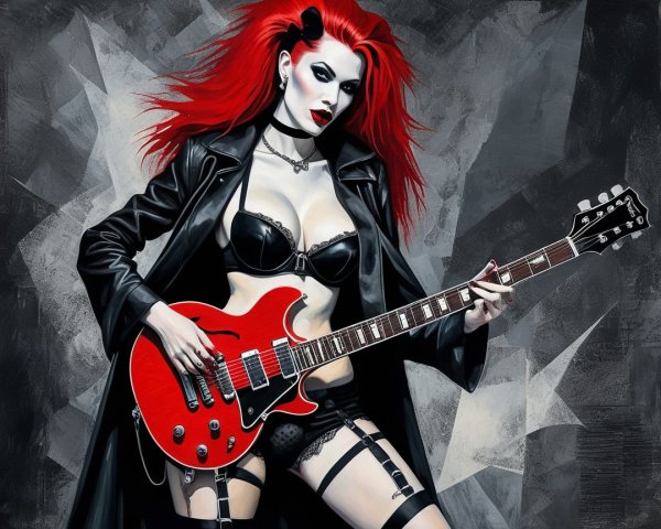 Detailed Digital Painting of Gothic Woman with Guitar