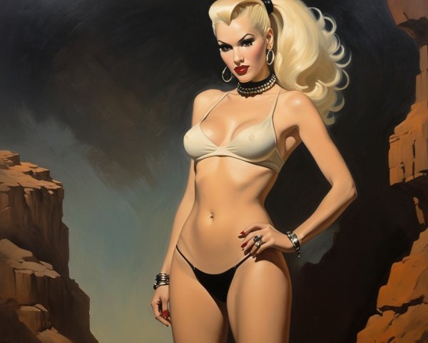 Pin-Up Girl in Dramatic Rocky Landscape Setting